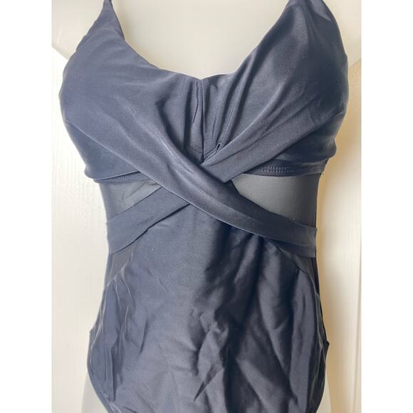 Zaful Women's Black V-Neck Mesh Cross Sides Tummy Control Swimsuit Size 4 - Picture 4 of 7